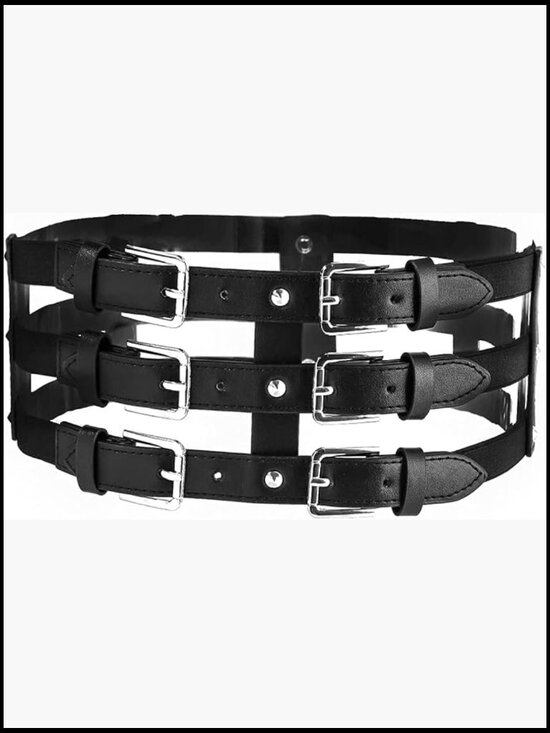 Y2K Punk Leather Harness Belt with Adjustable Buckles for Women Waist Strap main image 6